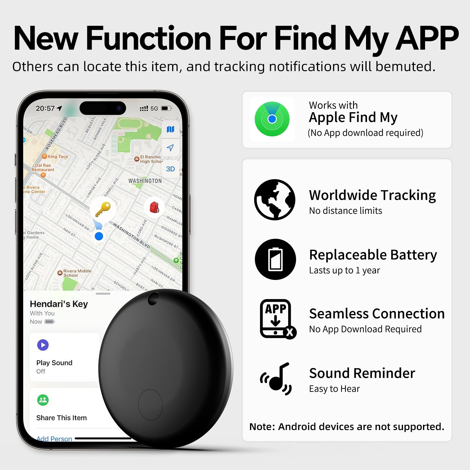 (Square White) Mini GPS Tracker - Apple Find My Enabled, Key Finder, Wallet Locator, Anti-Theft Tag