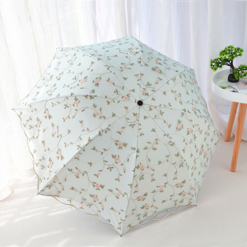 Ivy apricot yellow Elegant Lace Parasol - UV Protection, Sun &amp; Rain Umbrella, Tri-Fold Design