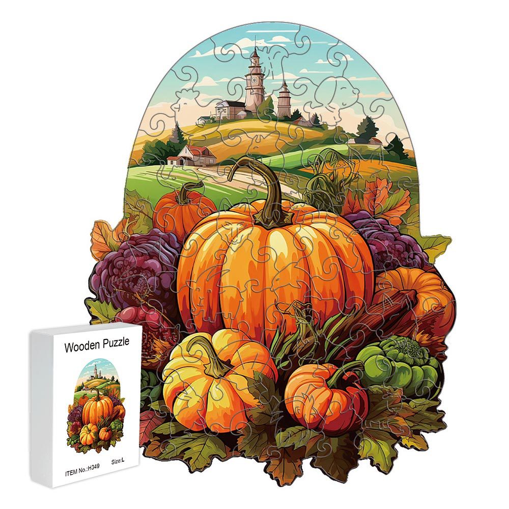 Harvest Pumpkins Wooden Puzzle - Vegetable &amp; Fruit Design, Home Decor, Educational Toy (Size S)