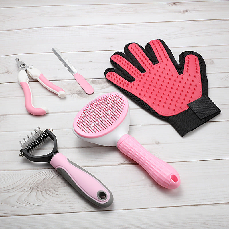 Pink 5-Piece Pet Grooming Kit - Cat &amp; Dog Brushes, Nail Clippers &amp; More