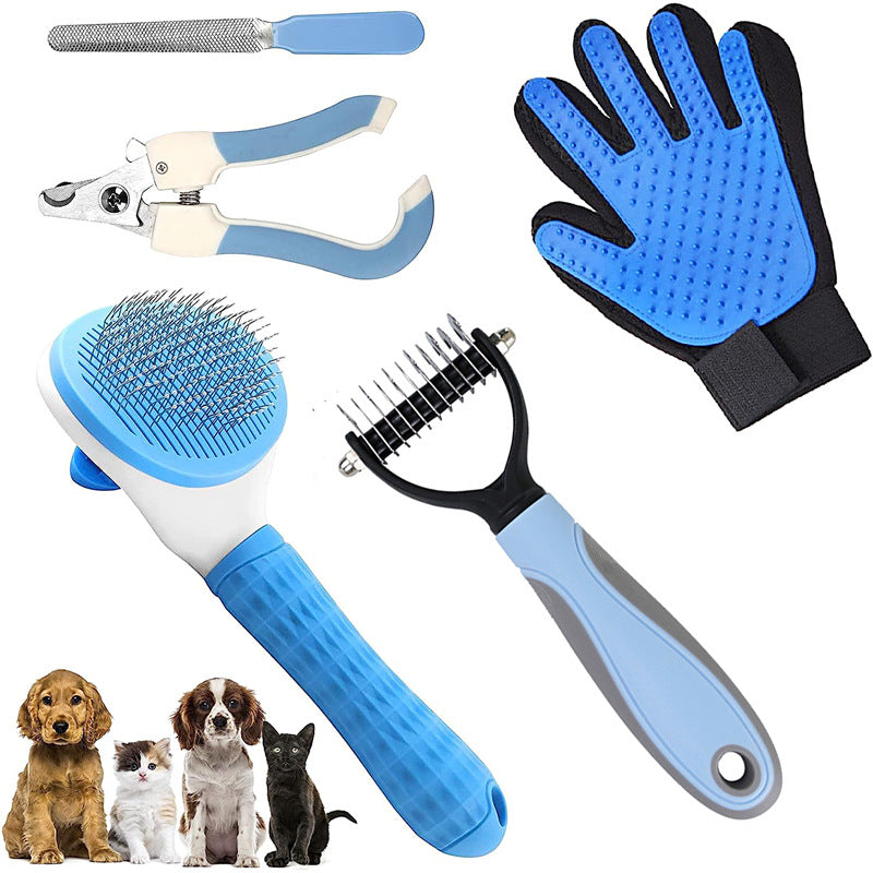 Blue 5-Piece Pet Grooming Kit - Cat &amp; Dog Brushes, Nail Clippers &amp; More