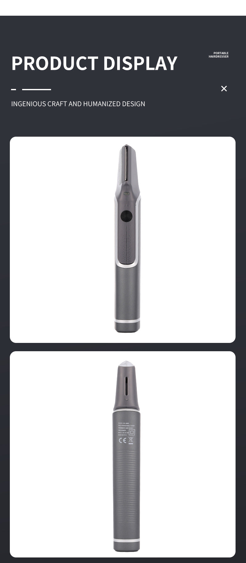 Grey Men's electric hair trimmer with retractable design and USB charging