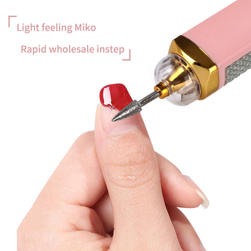 Pink Mini Electric Nail Polisher with USB Charging and 5 Grinding Heads