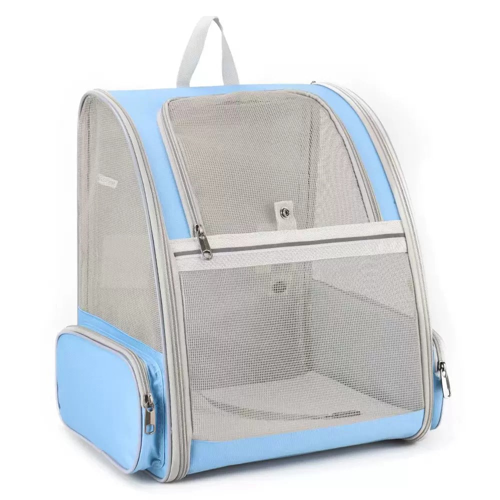 Blue Foldable Pet Carrier Backpack - Breathable Mesh Travel Bag for Cats &amp; Small Dogs