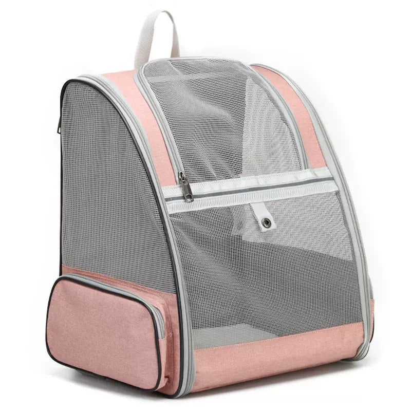 Pink Foldable Pet Carrier Backpack - Breathable Mesh Travel Bag for Cats &amp; Small Dogs