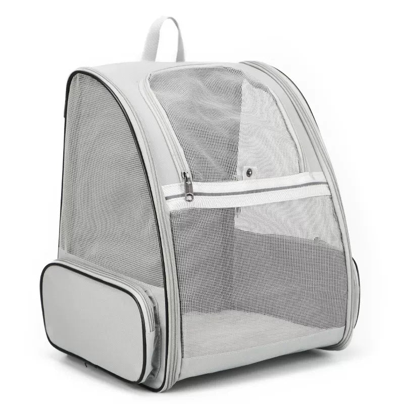 Gray Foldable Pet Carrier Backpack - Breathable Mesh Travel Bag for Cats &amp; Small Dogs