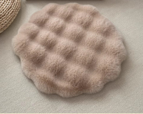 Milk tea color Plush Round Cat Mat - Soft Faux Fur Sleeping Pad (40cm Diameter)