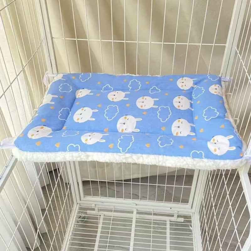 Tie-On Cat Cage Platform Pad - Rabbit pattern on Blue background (30x75cm)