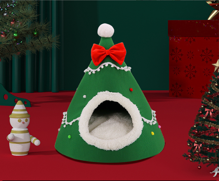 Festive Detachable Pet House - Cozy Green Candye Design (S - 37x46cm)