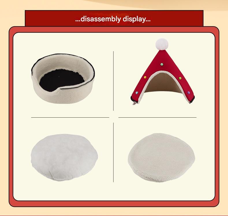 Festive Detachable Pet House - Cozy Pine Needle Wool Christmas Hat Design (S - 37x46cm)