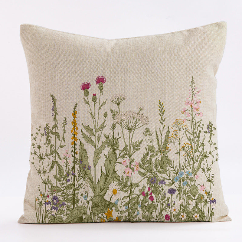 Style 1 Wildflower Linen Pillow Cover - Botanical Print Cushion Case (One pair：45x45cm)
