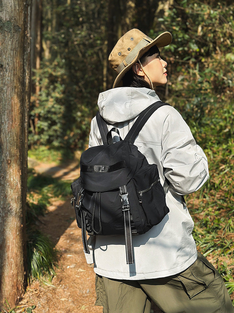 Black Lightweight Nylon Backpack - Water Resistant Travel Daypack for Women &amp; Men