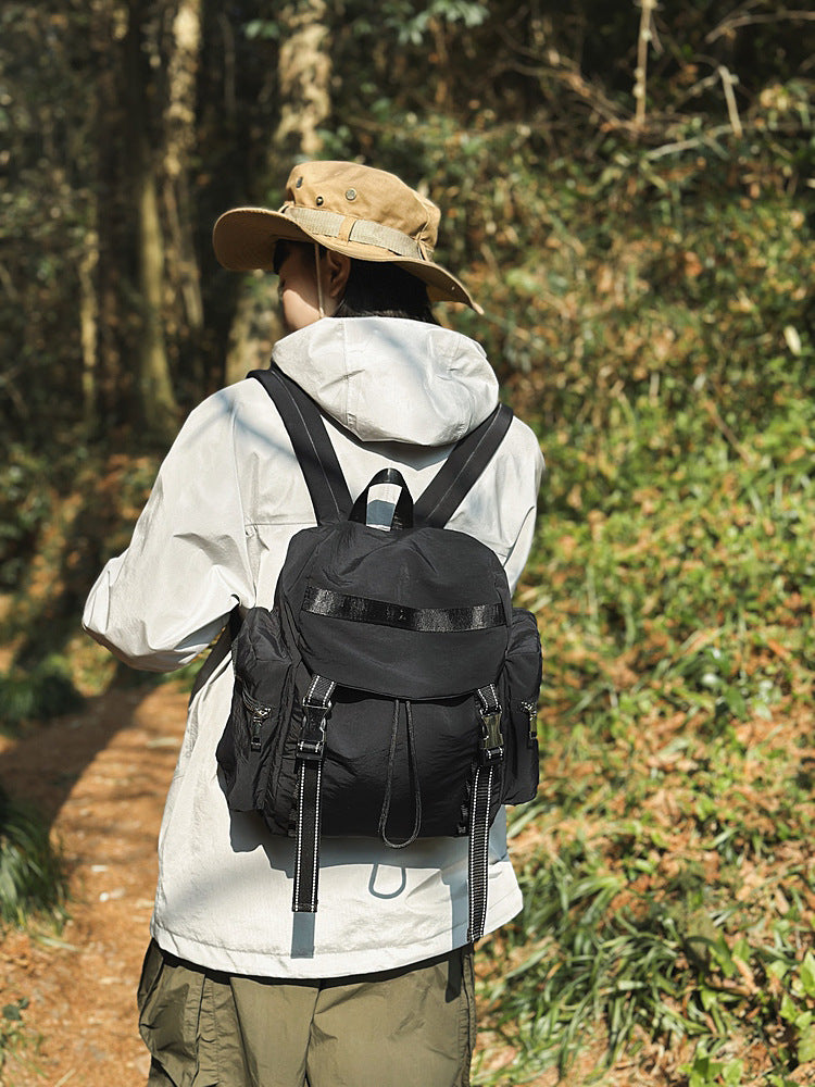Black Lightweight Nylon Backpack - Water Resistant Travel Daypack for Women & Men