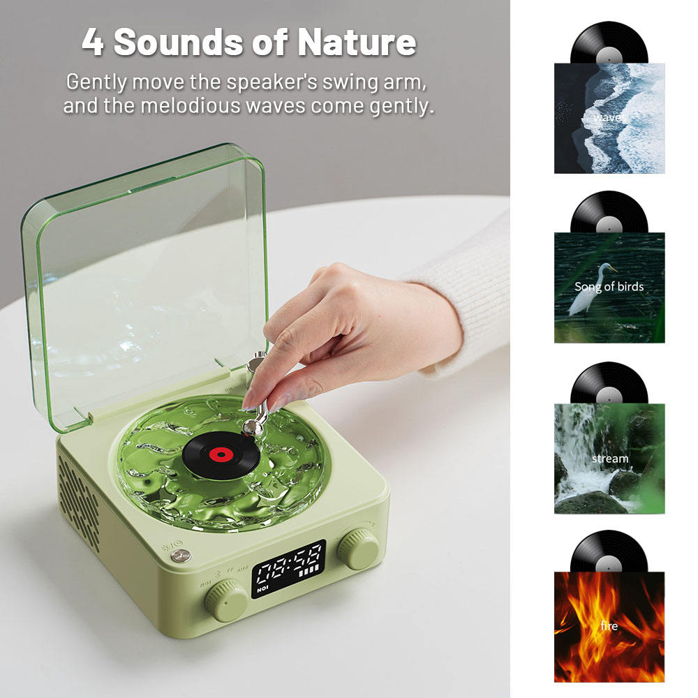 Christmas Green Waves Retro Bluetooth Speaker Clock with Ambient Light Projector