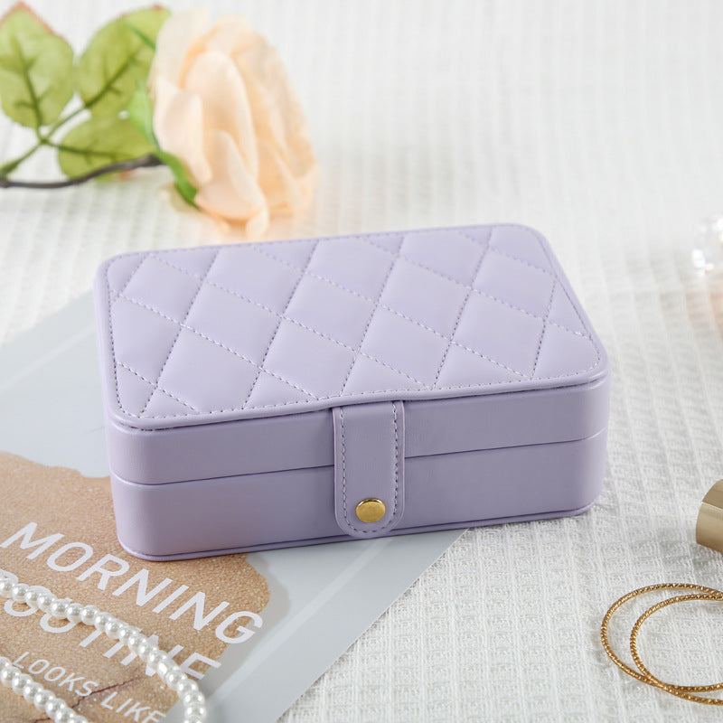 Purple Elegant Quilted PU Leather Jewelry Box - Portable Organizer for Travel &amp; Home