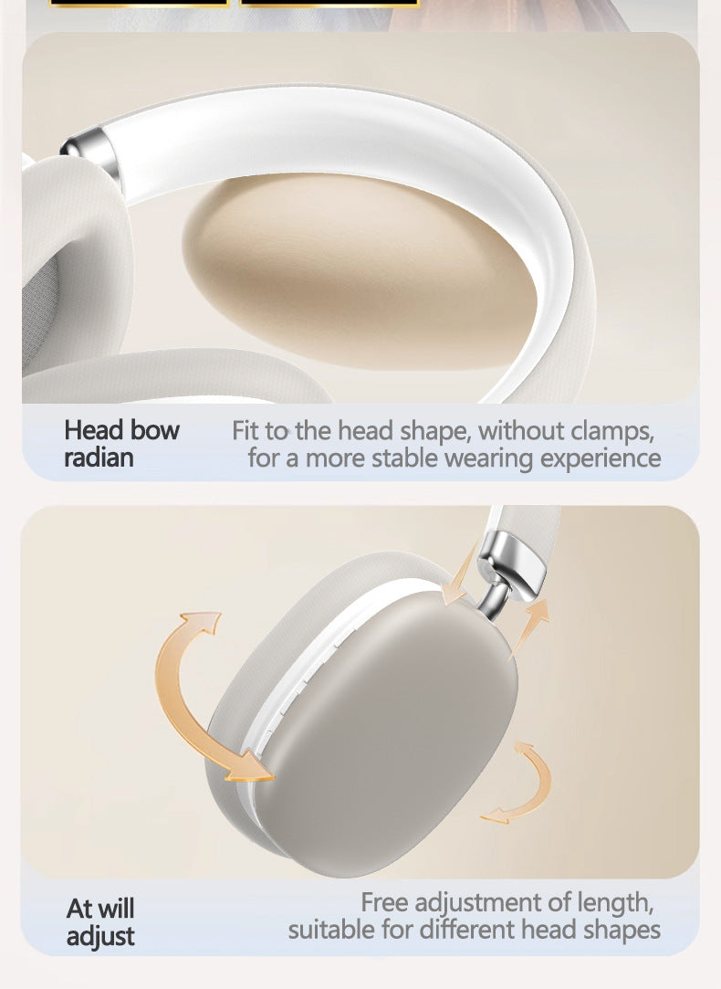 Beige Wireless Bluetooth Headphones - Over-Ear, Deep Bass, Foldable, Long Battery Life