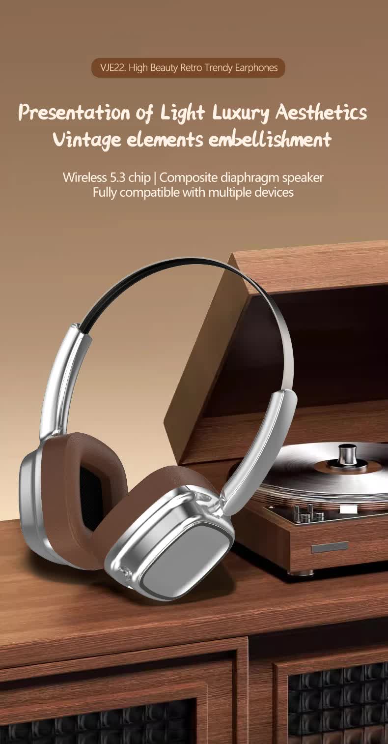 Black Compact Retro Headphones - Wireless Bluetooth, Deep Bass, Immersive Sound