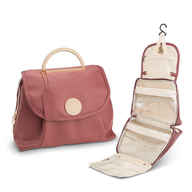 Pink Stylish Travel Makeup Organizer Bag with Hanging Hook - Waterproof &amp; Spacious Design