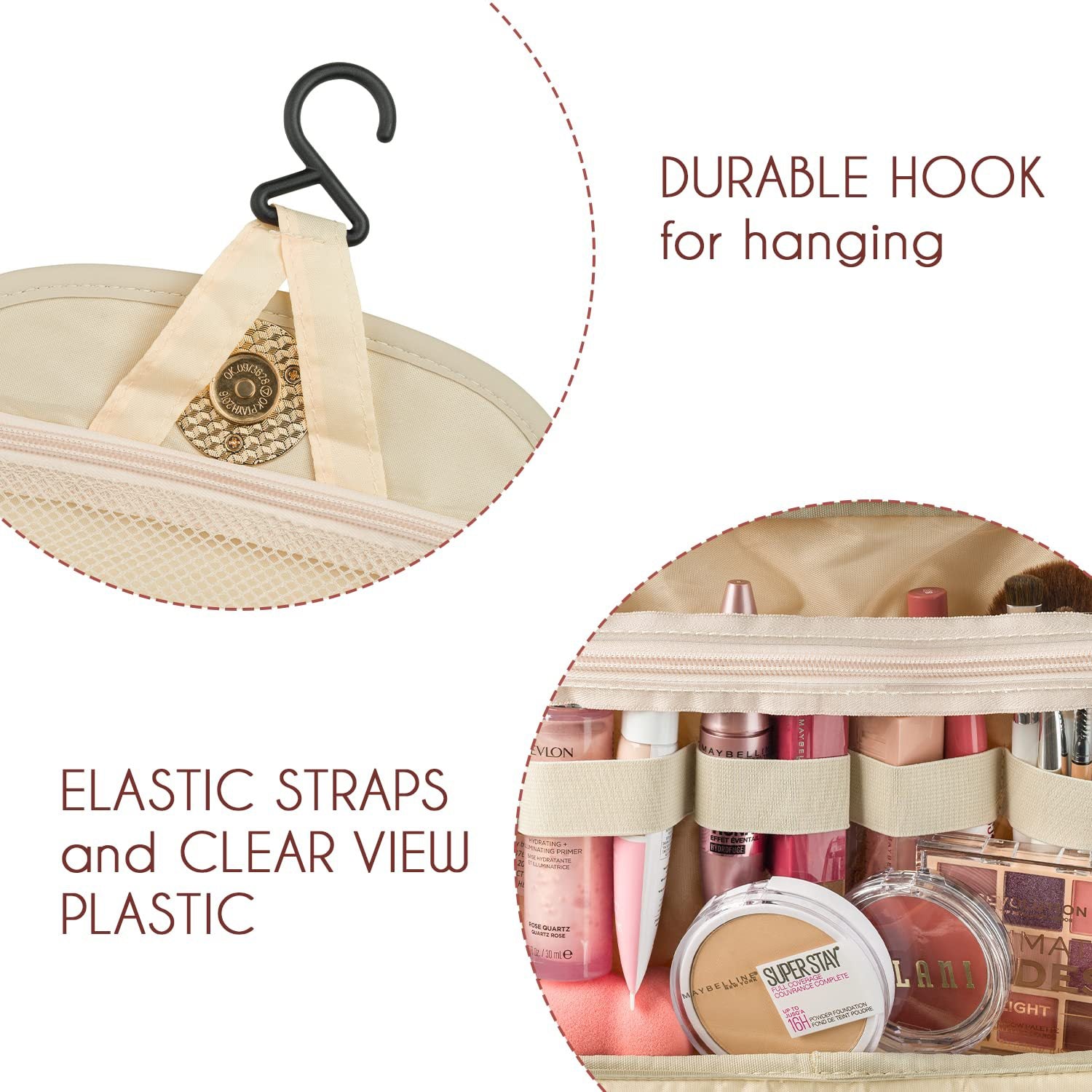 Pink Stylish Travel Makeup Organizer Bag with Hanging Hook - Waterproof & Spacious Design