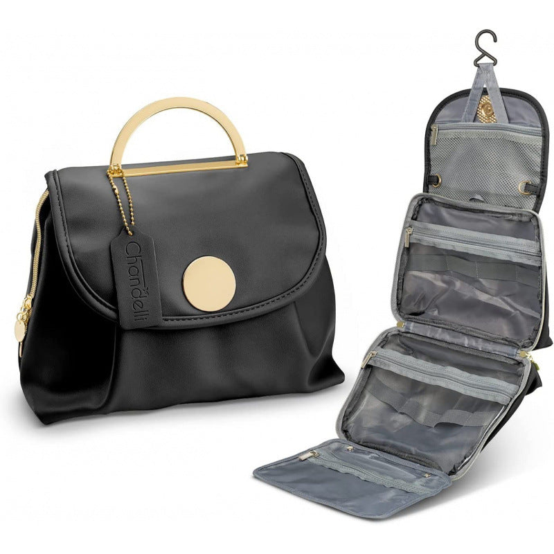 Black Stylish Travel Makeup Organizer Bag with Hanging Hook - Waterproof &amp; Spacious Design