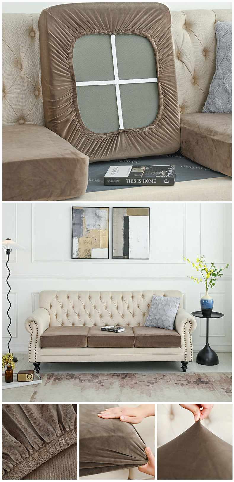 2 Pcs Brown Elegant Polyester Sofa Cover - Full Protection Against Cat Scratches & Wear