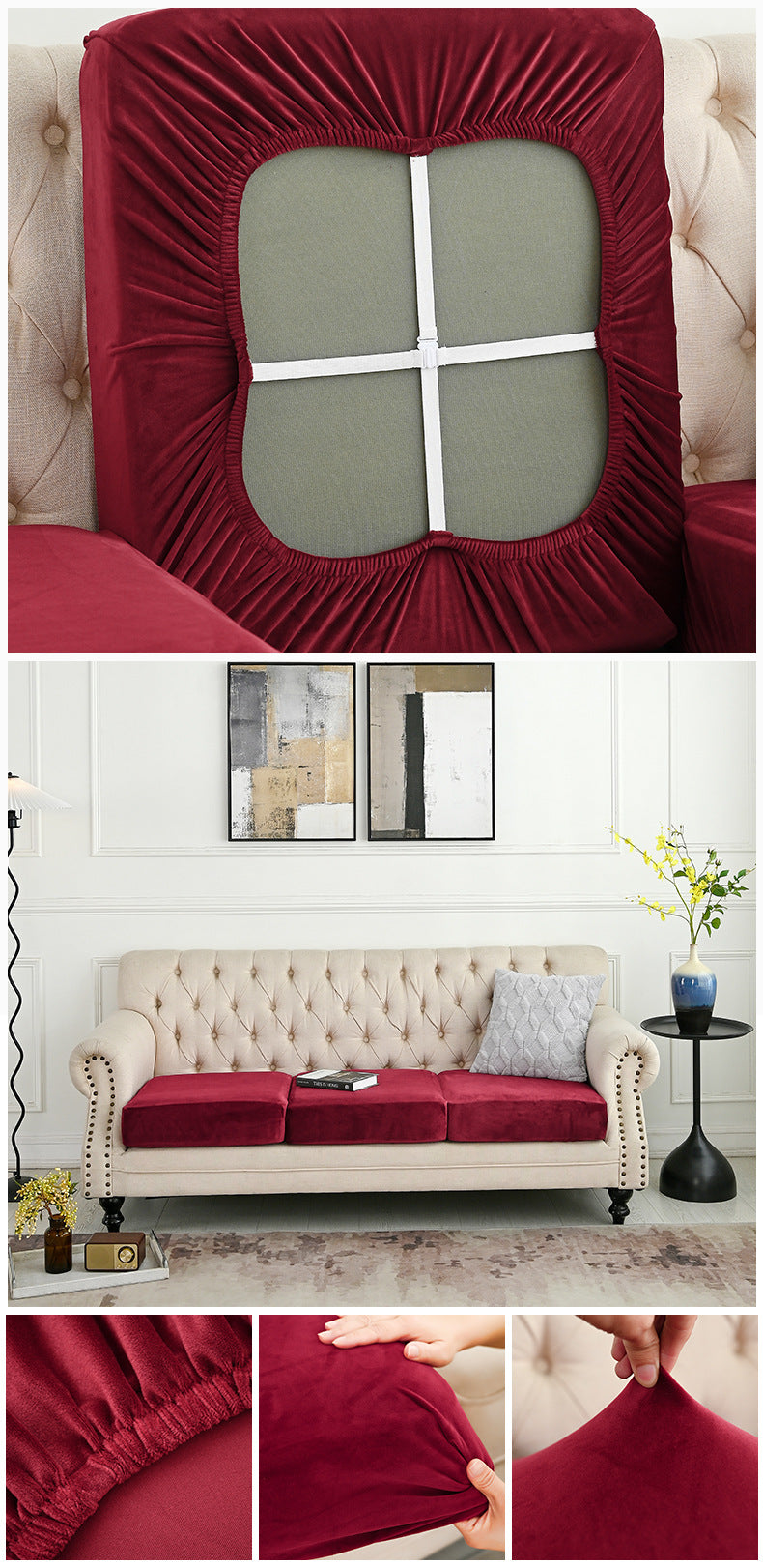 2 Pcs Claret Elegant Polyester Sofa Cover - Full Protection Against Cat Scratches & Wear