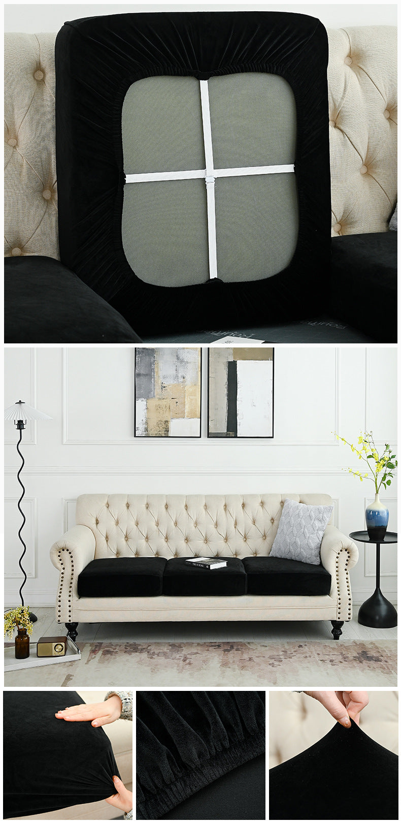 2 Pcs Black Elegant Polyester Sofa Cover - Full Protection Against Cat Scratches & Wear