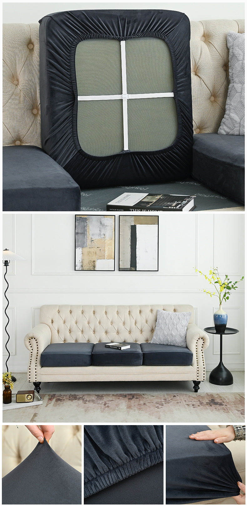 2 Pcs Dark Grey Elegant Polyester Sofa Cover - Full Protection Against Cat Scratches & Wear