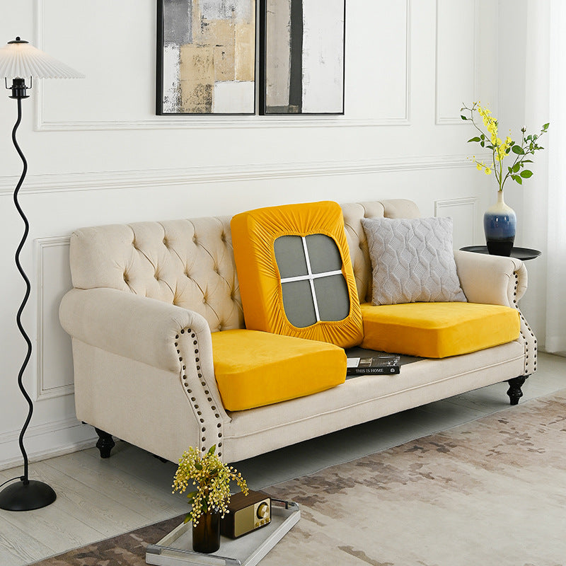 2 Pcs Yellow Elegant Polyester Sofa Cover - Full Protection Against Cat Scratches &amp; Wear