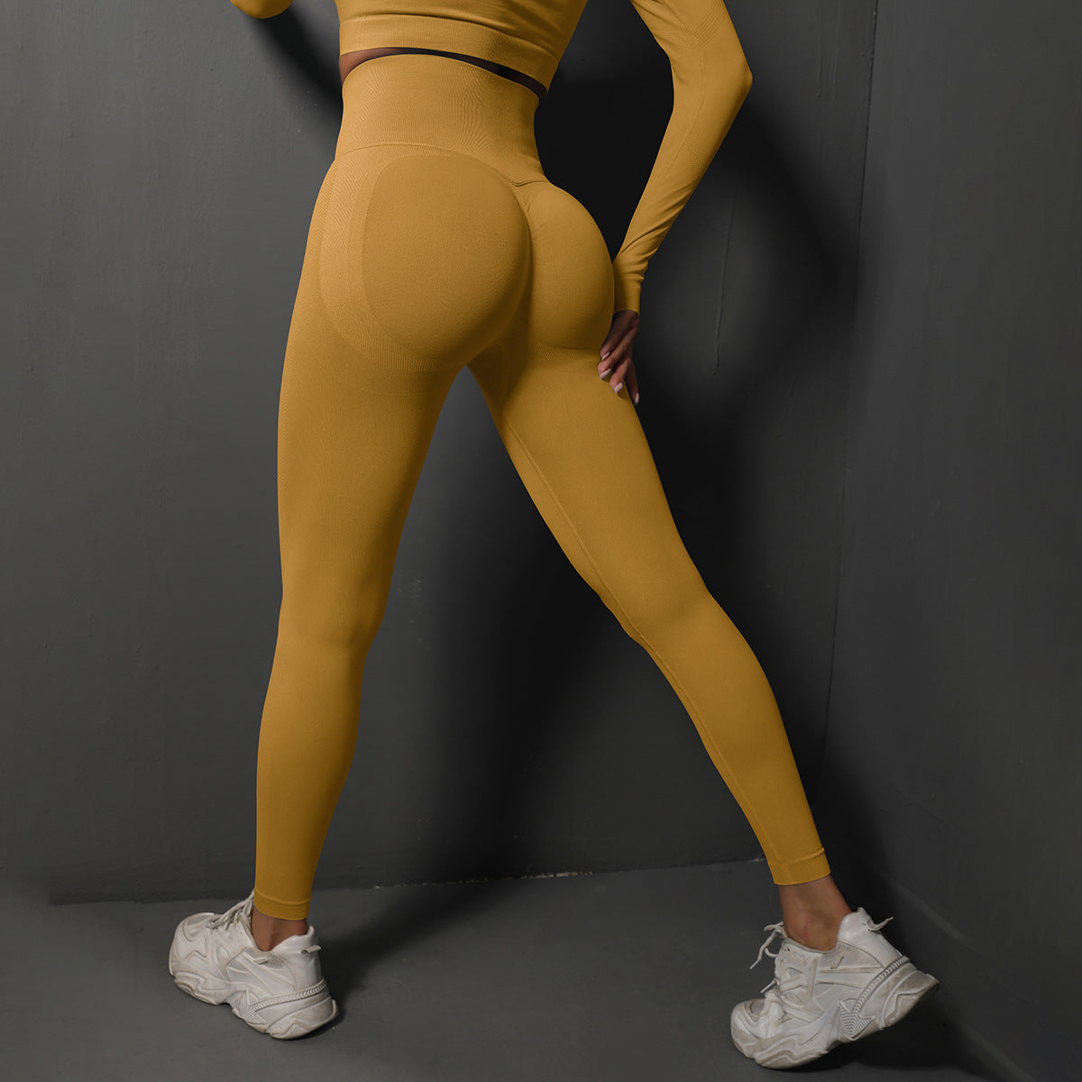 Size L Yellow Seamless High-Waisted Yoga Pants for Women - Lift Workout Leggings for Running, Gym, and Fitness