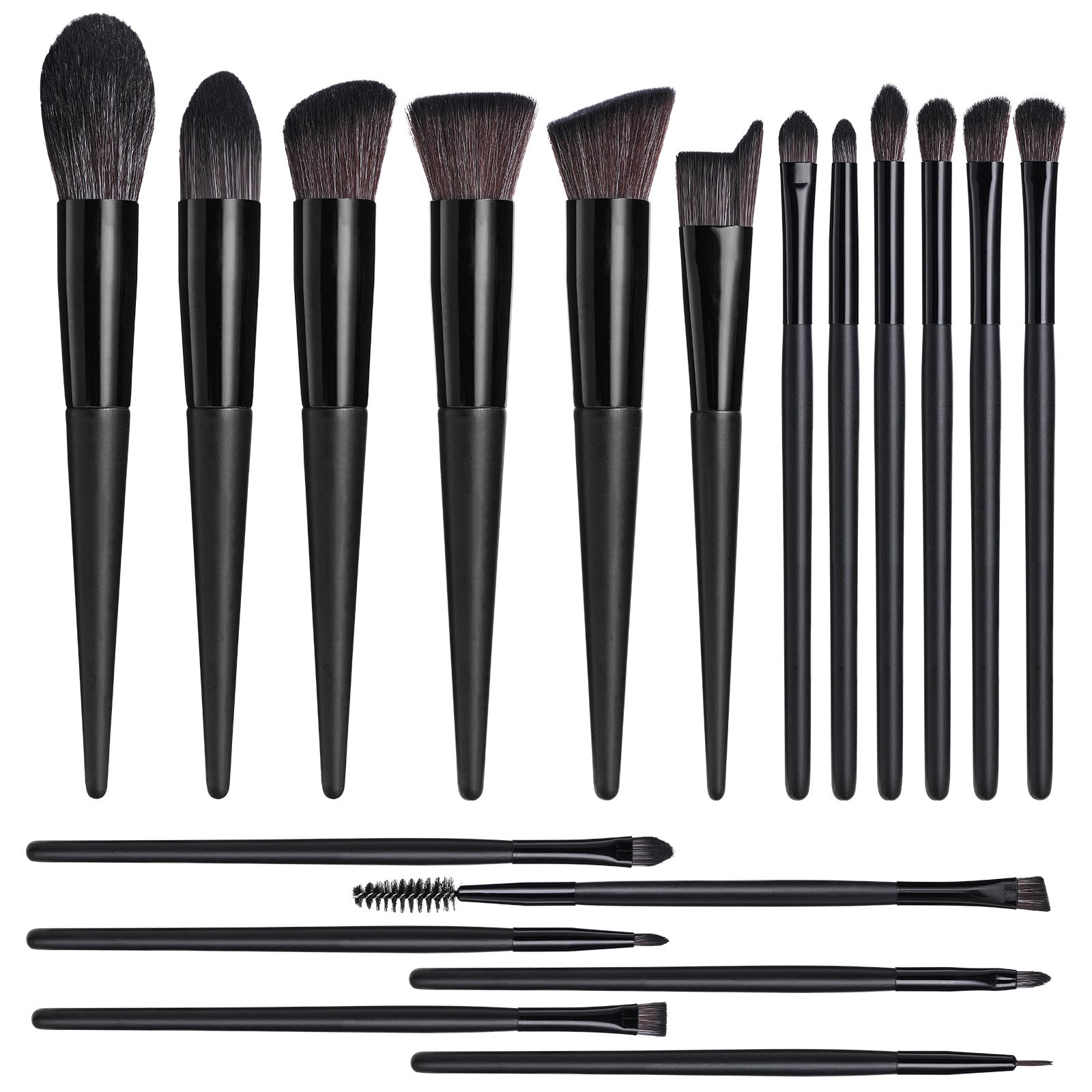 Black 18-Piece Makeup Brush Set - Professional Synthetic Fiber Brushes with Wooden Handles for Flawless Beauty
