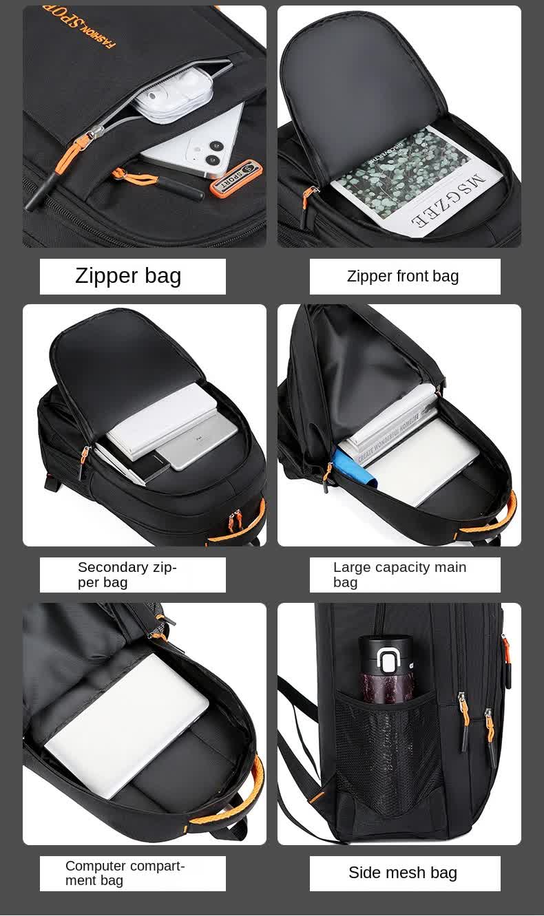 Black And Orange Large Capacity Business Backpack for Men and Women - Waterproof Laptop School Bag with Breathable Design