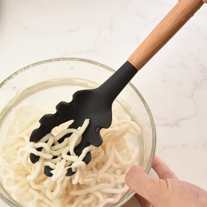 White And Brown 12-Piece Silicone Kitchen Utensil Set - Non-Stick Food-Grade Silicone Cooking Tools with Wooden Handles and Holder