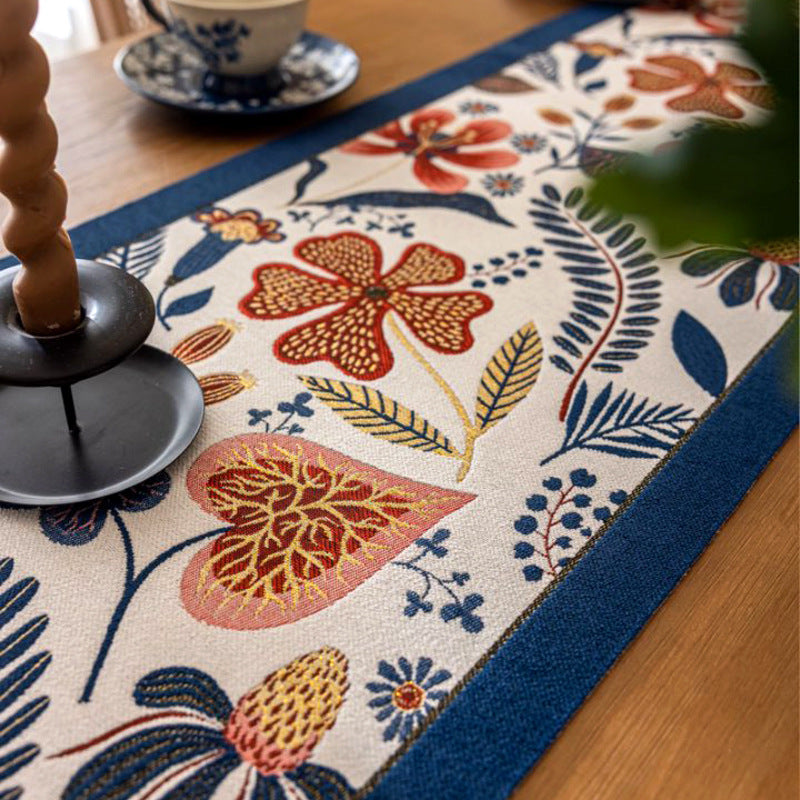 35x300cm Blue Pastoral Table Runner - Spring Floral Oil Painting Style with Tassels