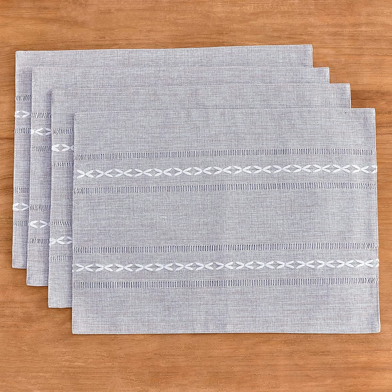 4 Pcs Blue Woven Placemats - Heat Resistant Kitchen Table Mats, Coffee Tea Cup Coasters, Linen Blend Dining Decor