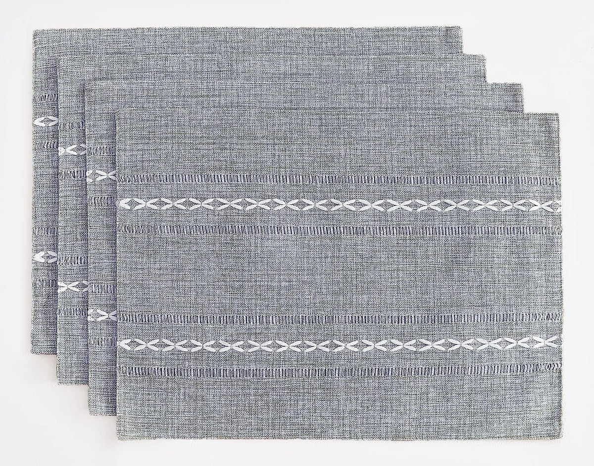 4 Pcs Blue Woven Placemats - Heat Resistant Kitchen Table Mats, Coffee Tea Cup Coasters, Linen Blend Dining Decor