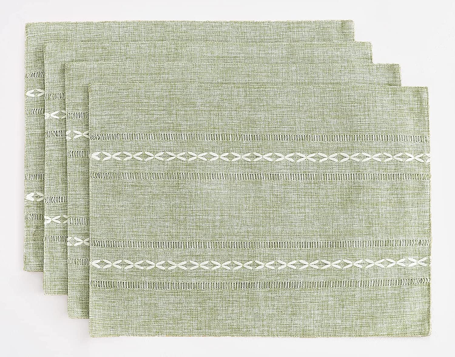 4 Pcs Green Woven Placemats - Heat Resistant Kitchen Table Mats, Coffee Tea Cup Coasters, Linen Blend Dining Decor