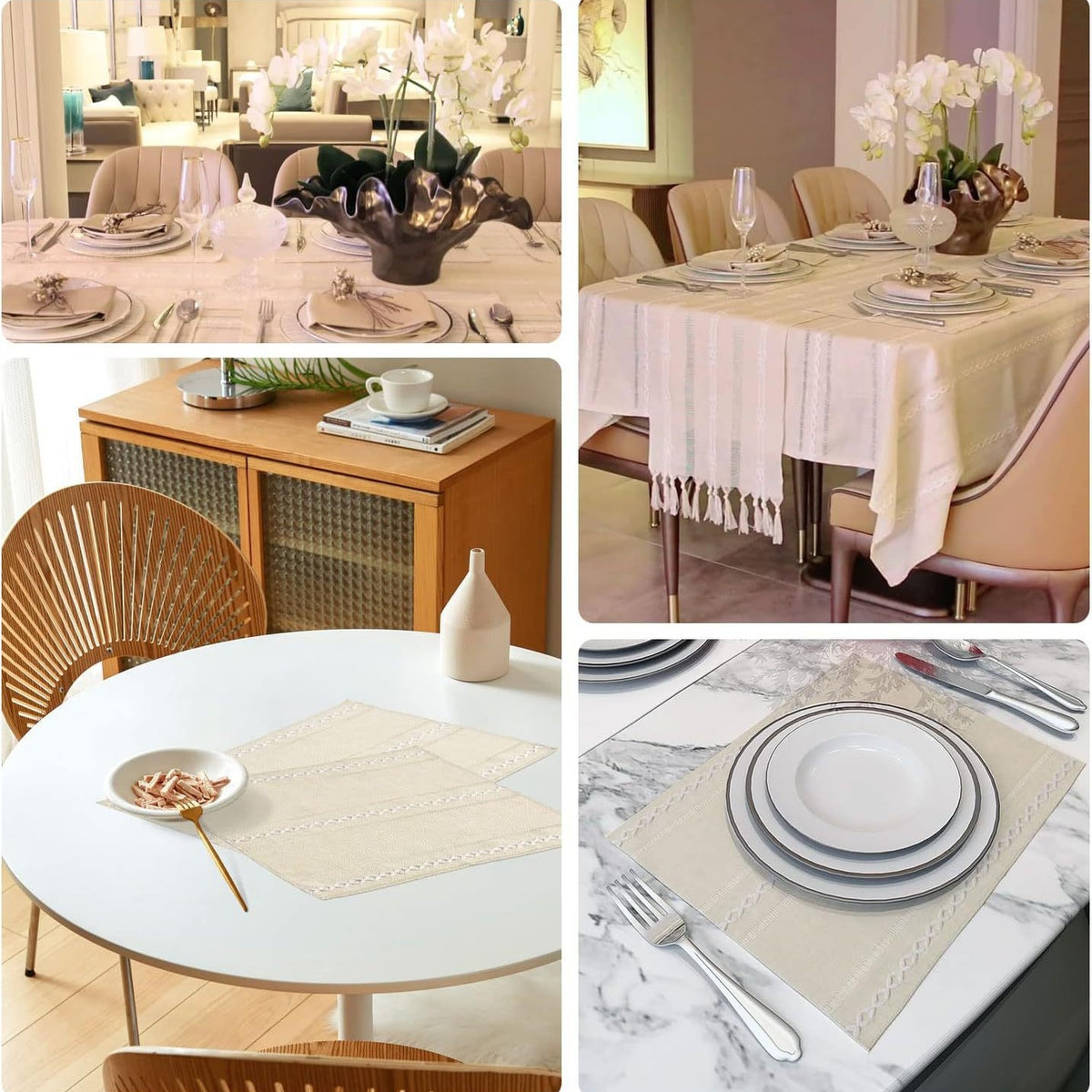 4 Pcs Green Woven Placemats - Heat Resistant Kitchen Table Mats, Coffee Tea Cup Coasters, Linen Blend Dining Decor