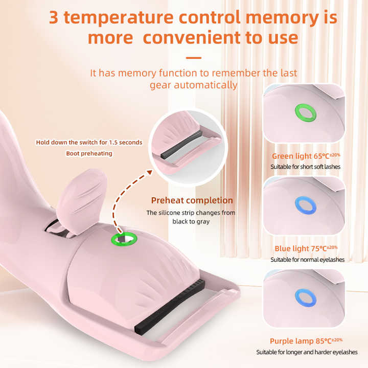 White Heated Eyelash Curler - 3 Temperature Settings, Long-Lasting Curl, Mini Electric Lash Curler