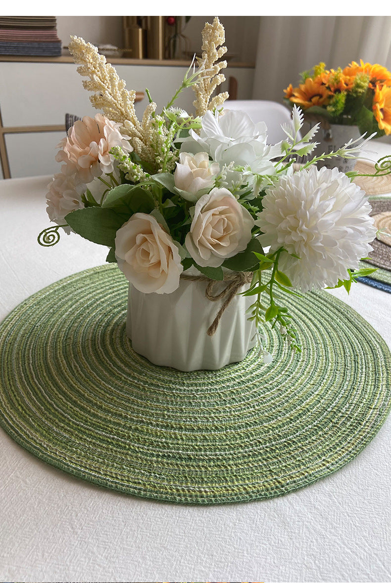 8 Pcs Khaki Woven Round Placemat - Non-Slip, Heat-Resistant Dining Table Mat,  36cm