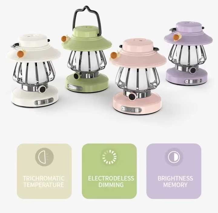 White Retro Snail Night Light - Portable Rechargeable Camping Lantern with Hook, 3-Color Dimming