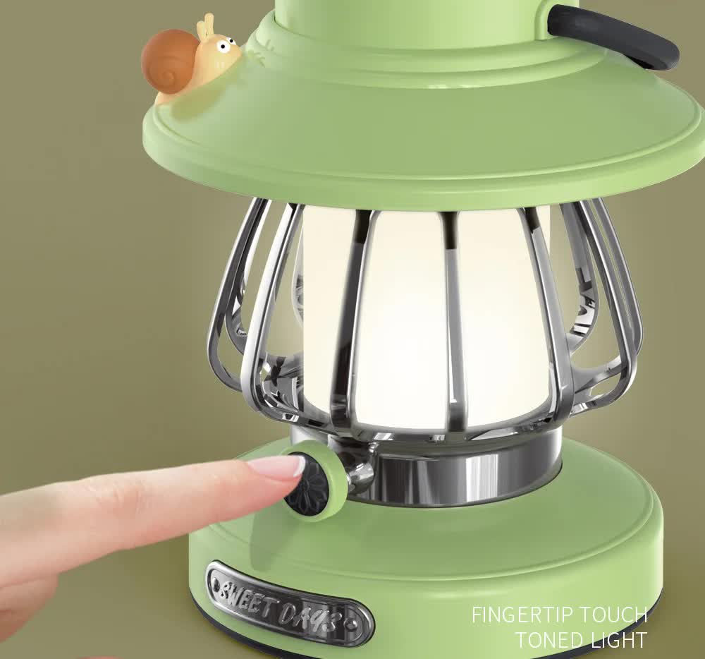 Purple Retro Snail Night Light - Portable Rechargeable Camping Lantern with Hook, 3-Color Dimming