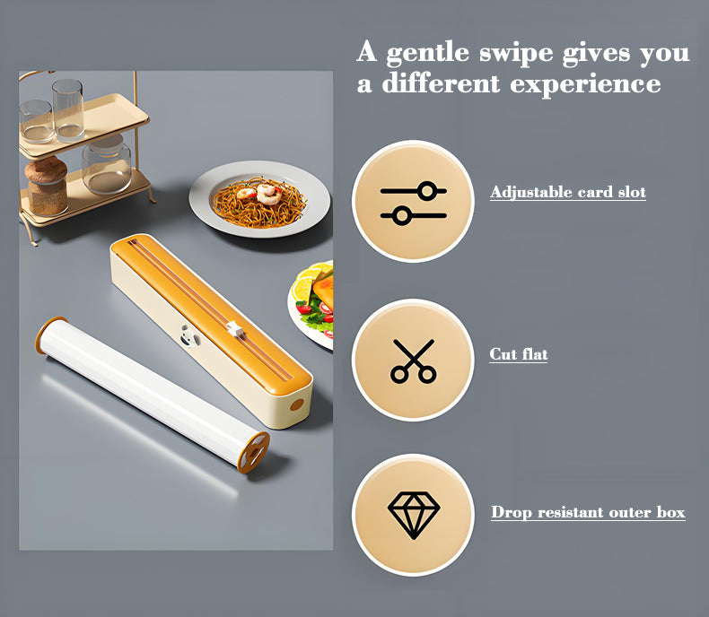 2 Pcs Beige And Black Bidirectional Cling Film Cutter - Reusable Wrap Dispenser for Cling Film, Foil, and Parchment, 36x7x5cm (Cling Film Not Included)