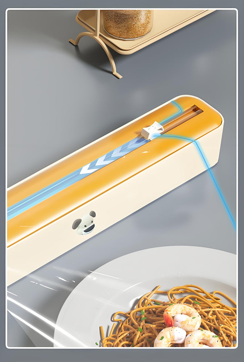 2 Pcs Beige And Yellow Bidirectional Cling Film Cutter - Reusable Wrap Dispenser for Cling Film, Foil, and Parchment, 36x7x5cm (Cling Film Not Included)