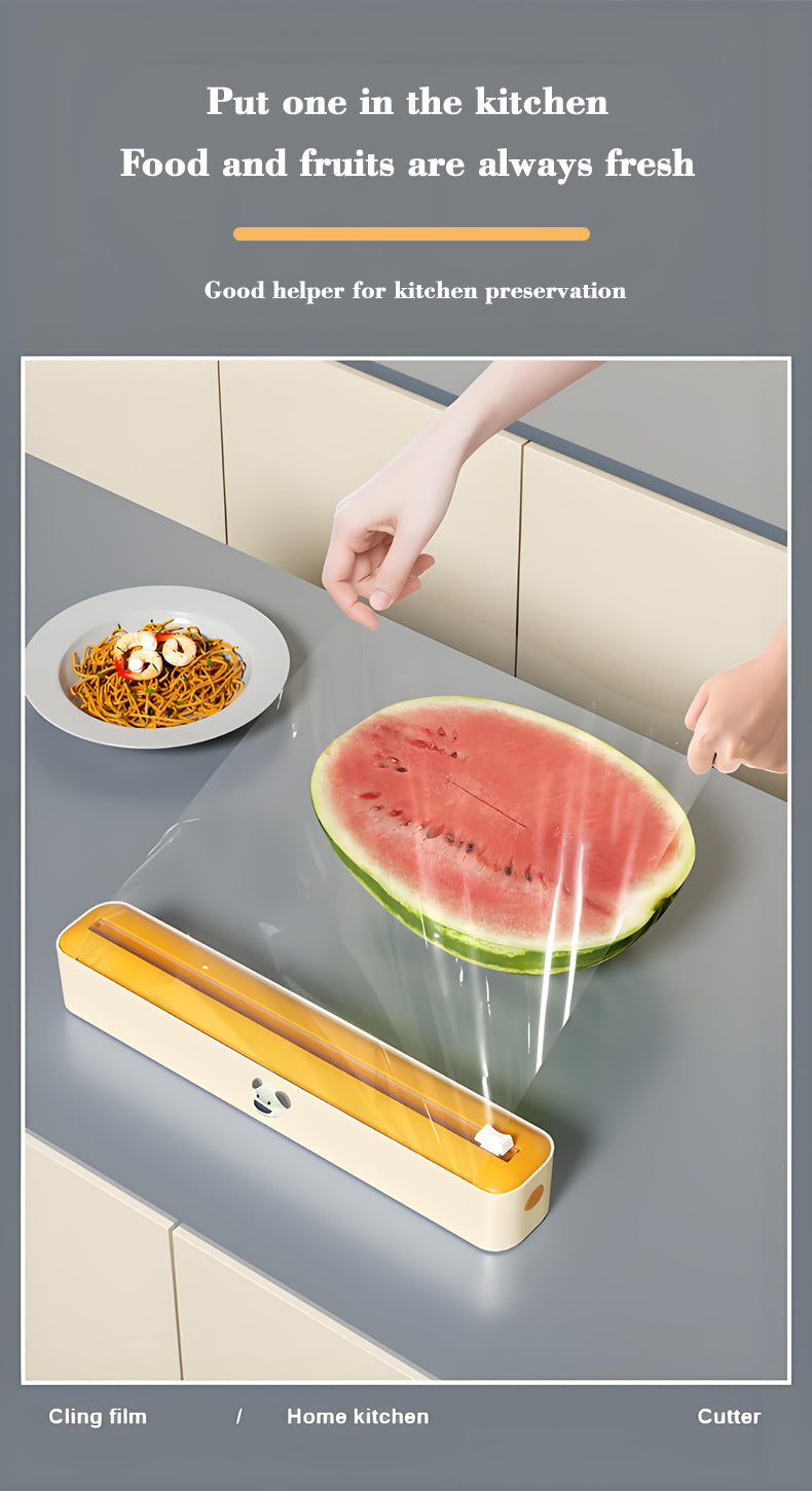 2 Pcs Beige And Yellow Bidirectional Cling Film Cutter - Reusable Wrap Dispenser for Cling Film, Foil, and Parchment, 36x7x5cm (Cling Film Not Included)