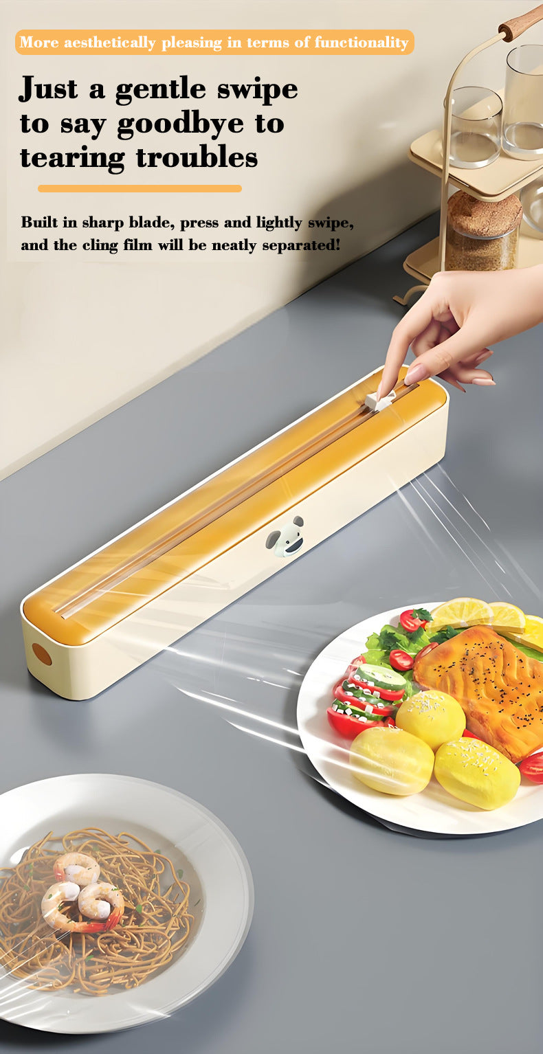 2 Pcs Beige And Blue Bidirectional Cling Film Cutter - Reusable Wrap Dispenser for Cling Film, Foil, and Parchment, 36x7x5cm (Cling Film Not Included)