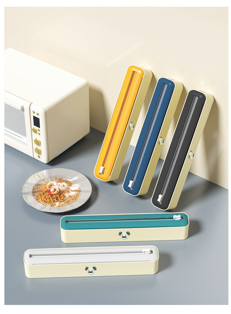 2 Pcs Beige And Green Bidirectional Cling Film Cutter - Reusable Wrap Dispenser for Cling Film, Foil, and Parchment, 36x7x5cm (Cling Film Not Included)