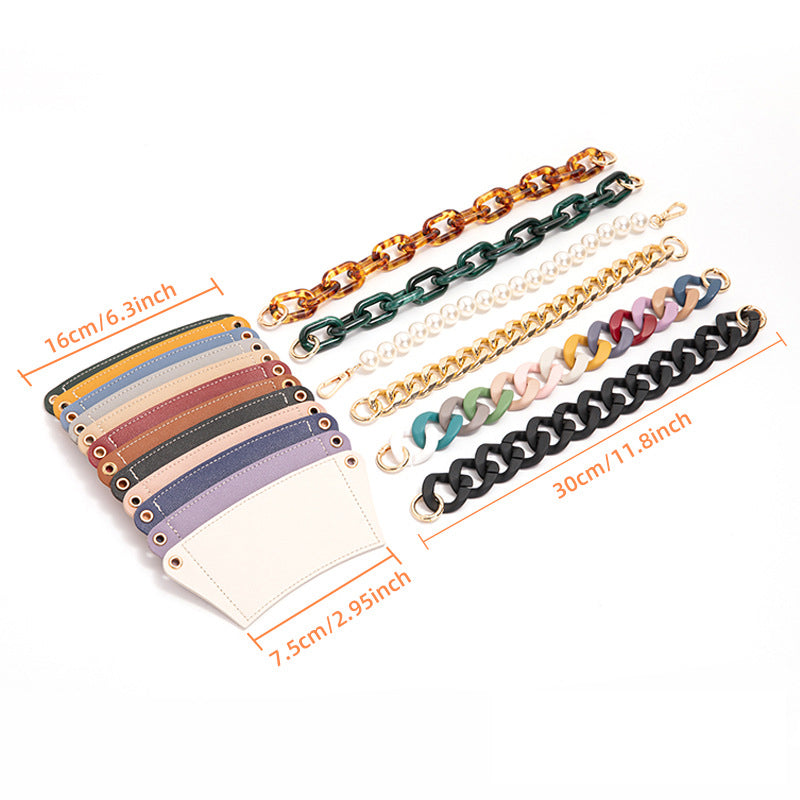 2 Pcs Khaki Detachable Chain Coffee Cup Sleeve - PU Leather Insulated Cup Holder with Handle, 16cm Top, 70g(Cup not included, only cup sleeve and chain)