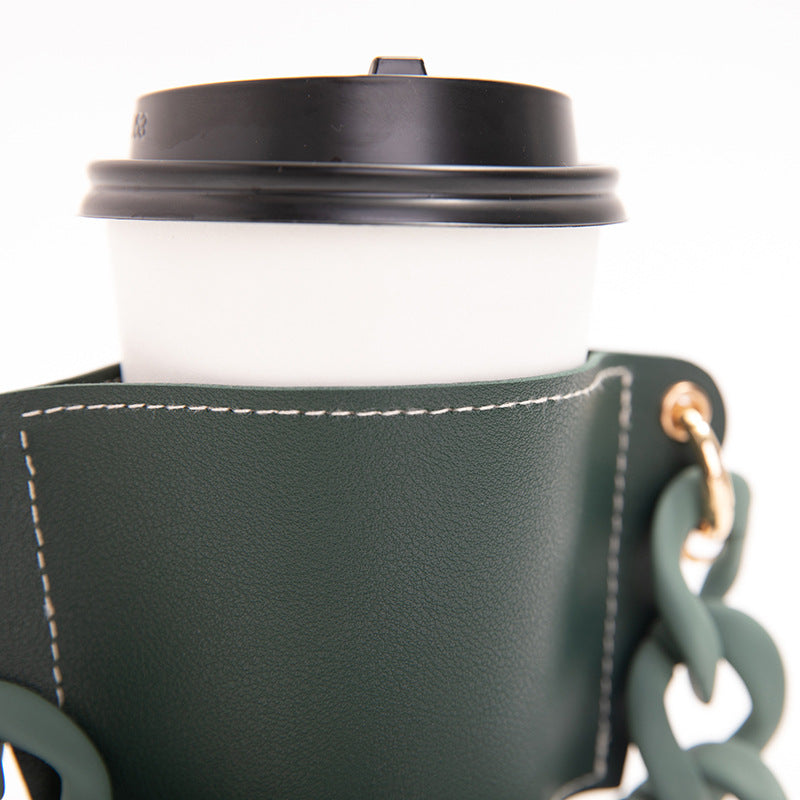 2 Pcs Brown Detachable Chain Coffee Cup Sleeve - PU Leather Insulated Cup Holder with Handle, 16cm Top, 70g(Cup not included, only cup sleeve and chain)