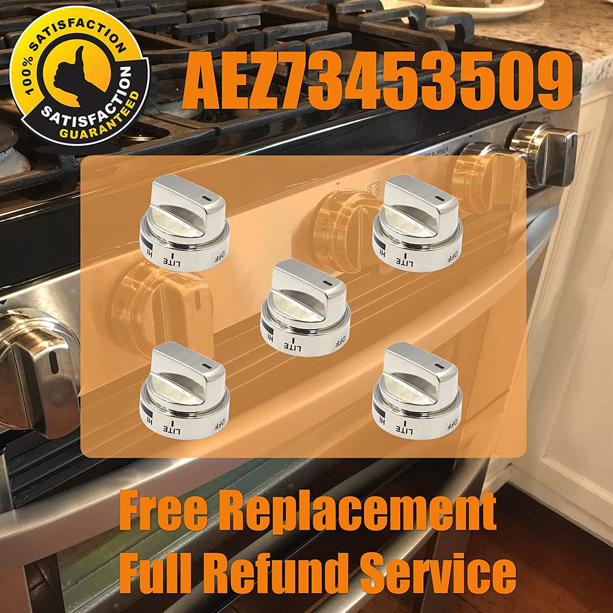 2 Pcs Silver AEZ73453509 Oven Stove Knob Assembly - Stainless Steel Replacement for AEZ72909008, Easy Install & Durable Upgrade